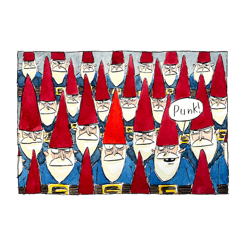 Cartoon: Punk (medium) by F L O tagged punk,zwerge,heinzelmännchen,zipfelmützen,gartenzwerge,widerstand,anpassung,spießer,deutschland,nationalismus,konservativ,punk,zwerge,heinzelmännchen,zipfelmützen,gartenzwerge,widerstand,anpassung,spießer,deutschland,nationalismus,konservativ