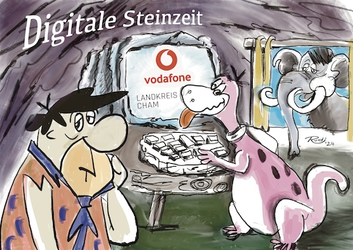 Cartoon: Digitale Steinzeit (medium) by Rudissketchbook tagged internet,glasfaser,technik,digital,fortschritt,vodafone,softwareproblem,jahr,verzögerung,bayern,obertpfalz,servicewüste,bananenrepublik