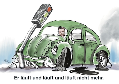 Cartoon: Er läuft und läuft und läuft nic (medium) by Rudissketchbook tagged vw,volkswagen,käfer,auto,krise,sparplan,autoindustrie,kahlschlag,werksschließung,2024,made,in,germany,läuft,und