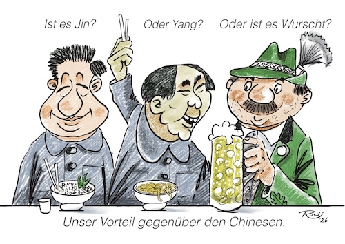 Cartoon: Jin oder Yang? (medium) by Rudissketchbook tagged jin,yang,china,asien,bayern,markt,wirtschaft,vorteil