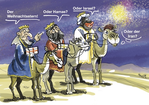 Cartoon: Weihnachtsstern (medium) by Rudissketchbook tagged weihnachten,könige,israel,gaza,pallästina,iran,hamas