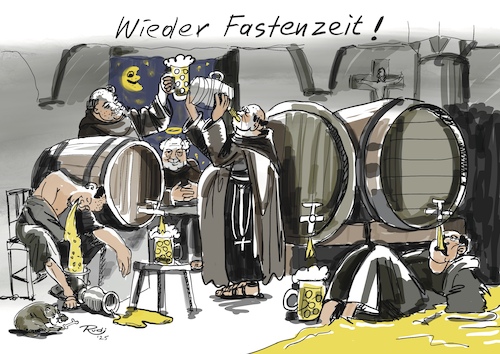 Cartoon: Wieder Fastenzeit! (medium) by Rudissketchbook tagged fastenzeit,bier,starkbier,brauereien,katholisch,aschermittwoch,ostern,mönche