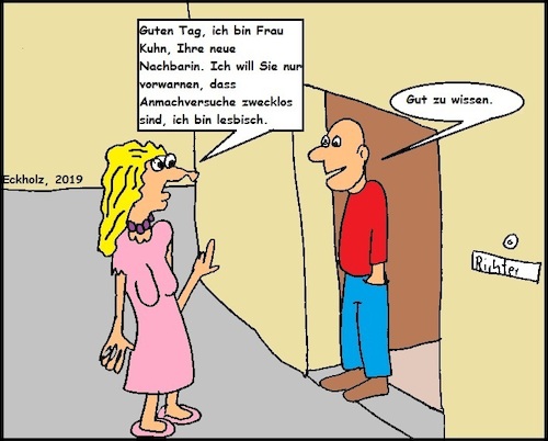 Cartoon: Die neue Nachbarin... (medium) by Sven1978 tagged nachbarin,nachbarschaft,mann,frau,gesellschaft,hässlichkeit,homosexualität