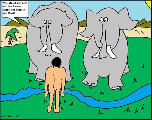 Cartoon: Kleiner Rüssel... (medium) by Sven1978 tagged rüssel,elefanten,mann,missverständnis,tiere,afrika,nackt