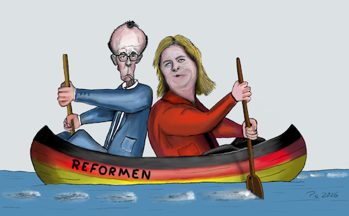 Cartoon: Auf Kurs (medium) by SchmidtFineArt tagged merz,bas,politik,politiker,demokratie,partei,parteien,deutschland,cattoon,karikatur,humor,wirtschaft,krise,cdu,spd,illustration