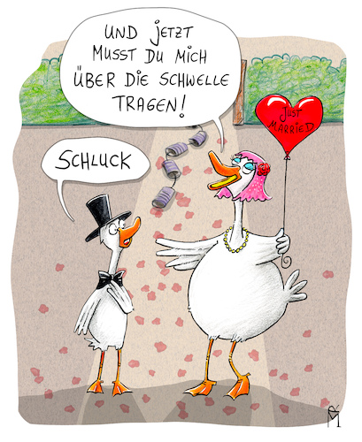 Cartoon: Heiraten (medium) by Rebecca-Meyer tagged über,schwelle,tragen,hochzeit,heiraten,frisch,vermählt,liebe,paar,gänse,just,married,ungleiches,dich,dünn,mann,frau,beziehung,gemeinsame,wohnung,zusammenleben,glücklich,zweifel,über,schwelle,tragen,hochzeit,heiraten,frisch,vermählt,liebe,paar,gänse,just,married,ungleiches,dich,dünn,mann,frau,beziehung,gemeinsame,wohnung,zusammenleben,glücklich,zweifel