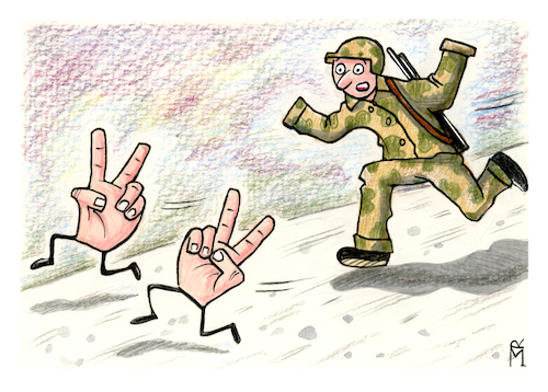 Cartoon: Peace (medium) by Rebecca-Meyer tagged peace,war,frieden,soldat,hände,rennen,weg,krieg,krisen,konflikte,ukraine,kriege,in,der,welt,russland,putin,gaza,israel,palästina,sudan,myanmar,syrien,jemen,machthaber,diktatoren,kriegsherren,machtgier,waffen,rüstung,propaganda,rohstoffe,geopolitik,zivilisten,flüchtlinge,zerstörung,leid,friedensbewegung,diplomatie,abrüstung,hoffnung,peace,war,frieden,soldat,hände,rennen,weg,krieg,krisen,konflikte,ukraine,kriege,in,der,welt,russland,putin,gaza,israel,palästina,sudan,myanmar,syrien,jemen,machthaber,diktatoren,kriegsherren,machtgier,waffen,rüstung,propaganda,rohstoffe,geopolitik,zivilisten,flüchtlinge,zerstörung,leid,friedensbewegung,diplomatie,abrüstung,hoffnung