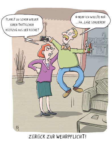 Cartoon: Zurück zur Wehrpflicht (medium) by Rebecca-Meyer tagged wehrdienst,alltagssoldat,küchenbefehl,heimfront,rekrutierung,pflichtgefühl,einsatzbefehl,kommandohausarbeit,drill,im,wohnzimmer,rückzugsgefecht,disziplin,brigade,sofa,deserteur,miniatur,manöver,dienstverweigerung,haushalt,wehrpflicht,union,wehrformation,spd,pistorius,wehrdienst,alltagssoldat,küchenbefehl,heimfront,rekrutierung,pflichtgefühl,einsatzbefehl,kommandohausarbeit,drill,im,wohnzimmer,rückzugsgefecht,disziplin,brigade,sofa,deserteur,miniatur,manöver,dienstverweigerung,haushalt,wehrpflicht,union,wehrformation,spd,pistorius