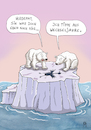 Cartoon: Wechseljahre (small) by Rebecca-Meyer tagged eisbären,eisscholle,gänseloch,dampf,schal,lippenstift,schnee,gesichtsausdruck,sprechblase,thermometer,warnschild,möwe,hitzewelle,wechseljahre,schmelze,brille,umriss,eismeer,wasser,rauch,karikatur,absurdität,kälte,humor,cartoon