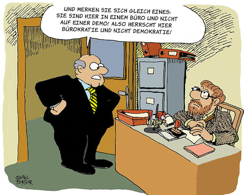 Cartoon: Bürokratie (medium) by Karl Berger tagged büro,bürokratie,demonstration,demokratie,hierarchie,chef,angestellter,büro,bürokratie,demonstration,demokratie,hierarchie,chef,angestellter