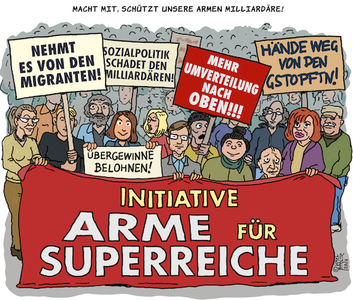 Cartoon: Solidarität (medium) by Karl Berger tagged milliardäre,superreiche,kapitalismus,stockholmsyndrom,neid,raub,ungleichheit,milliardäre,superreiche,kapitalismus,stockholmsyndrom,neid,raub,ungleichheit