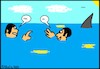 Cartoon: Auf hoher See... (small) by Stiftewürger tagged meer,ozean,hai,begrüßung,gefahr,missverständnis,männer,tiere