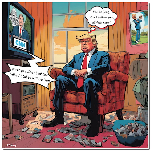 Cartoon: Acute loss of reality (medium) by A Human tagged president,usa,trump,donald,uspresident,elections,harris,cnn,fake,news,votes,stimmenauszählung,uspräsident,trump,donald,us,president,elections,harris,cnn,fake,news