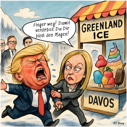 Cartoon: Eissucht (medium) by KI-Vossy tagged italy,italian,italien,prime,minister,meloni,trump,usa,president,potus,greenland,dispute,anexxion,tariff,threats,tariffs,war,escalation,gernany,eu,europe,european,countries,ministerpräsidentin,streit,grönland,dänemark,denmark,europa,präsident,zoll,zölle,zolldrohungen,zollkrieg,inflation,deutschlan,eskalation,italy,italian,italien,prime,minister,meloni,trump,usa,president,potus,greenland,dispute,anexxion,tariff,threats,tariffs,war,escalation,gernany,eu,europe,european,countries,ministerpräsidentin,streit,grönland,dänemark,denmark,europa,präsident,zoll,zölle,zolldrohungen,zollkrieg,inflation,deutschlan,eskalation