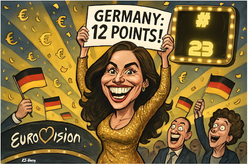Cartoon: Germany 12 Points (medium) by KI-Vossy tagged esc,2026,eurovision,song,contest,sarah,engels,deutschland,portugal,italien,belgien,bulgarien,twelve,points,esc,2026,eurovision,song,contest,sarah,engels,deutschland,portugal,italien,belgien,bulgarien,twelve,points