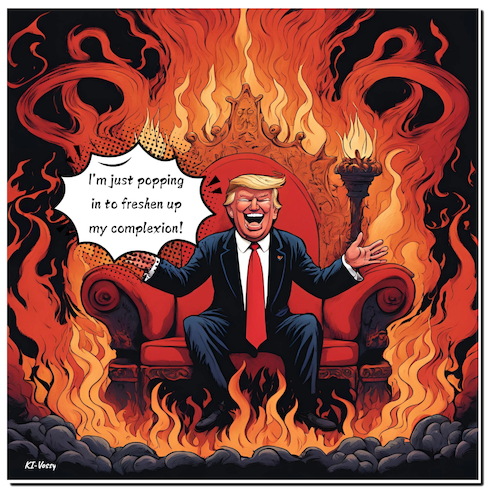 Cartoon: Hell of a color (medium) by A Human tagged trump,usa,skin,haut,gesichtshaut,orange,präsident,licht,energiesparlampen,glanz,bulbs,harris,heaven,origin,hell,trump,usa,skin,haut,gesichtshaut,orange,präsident,licht,energiesparlampen,glanz,bulbs,harris,heaven,origin,hell