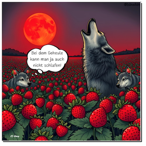 Cartoon: Schlafstörungen (medium) by A Human tagged erdbeermond,schlafstörungen,einschlafen,wölfe,heulen,erdbeeren,vollmond,biorhythmus,melatonin,hormone,erdbeermond,schlafstörungen,einschlafen,wölfe,heulen,erdbeeren,vollmond,biorhythmus,melatonin,hormone