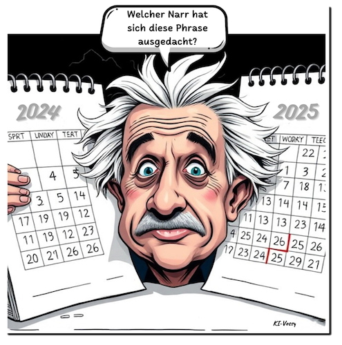 Cartoon: Zwischen den Jahren (medium) by A Human tagged sprichwörter,phrase,deutsch,sprache,gfds,einstein,kalender,jahre,neujahr,phasendrescher,sprichwörter,phrase,deutsch,sprache,gfds,einstein,kalender,jahre,neujahr,phasendrescher