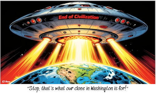 Cartoon: End of civilization (medium) by KI-Vossy tagged trump,potus,usa,krieg,iran,medien,zivilisation,vernichtung,waffenstillstand,hormus,kriegsverbrechen,kriegsverbrecher,alien,us,president,destroy,civilization,end,ende,ceasefire,war,crime,trump,potus,usa,krieg,iran,medien,zivilisation,vernichtung,waffenstillstand,hormus,kriegsverbrechen,kriegsverbrecher,alien,us,president,destroy,civilization,end,ende,ceasefire,war,crime