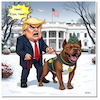 Cartoon: Bit Bull Elon Barks (small) by A Human tagged usa,washington,pitbull,bitbull,bit,bull,pit,americandonald,trump,elon,musk,dogs,whitehouse,weihnachtsgeschenk,christmaspresent,amtseinführung,inauguration,bitcoins,president,präsident