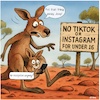 Cartoon: Hop hop (small) by KI-Vossy tagged australien,australia,social,media,account,platform,government,tiktok,snapchat,instagram,facebook,threads,youtube,twitch,reddit,kick,parents,kids,children,youth,jugendliche,alterssperre,outback