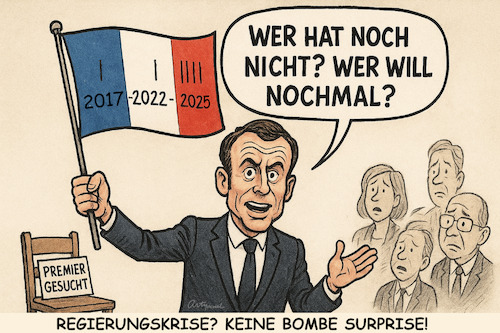 Cartoon: armES FRANKreich (medium) by ArtyFicial tagged frankreich,regierungskrise,macron,bayrou,scheitern,staatsschulden,parlament,rassemble,national,splitterung,keine,mehrheit