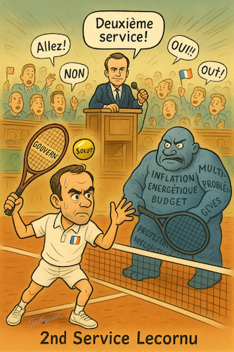 Cartoon: Ass oder Doppelfehler? (medium) by ArtyFicial tagged frankreich,premierminister,lecornu,macron,staatspräsident,neue,regierung,chaos,probleme