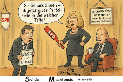 Cartoon: Bas erstaunt die SPD (medium) by ArtyFicial tagged parteivorsitz,parteitag,spd,bas,klingbeil,scholz