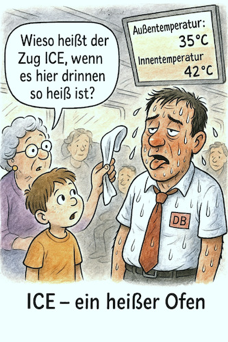 Cartoon: Hitzefrei im ICE (medium) by ArtyFicial tagged deutsche,bahn,hitzefrei,ice,klimaanlagen,defekt