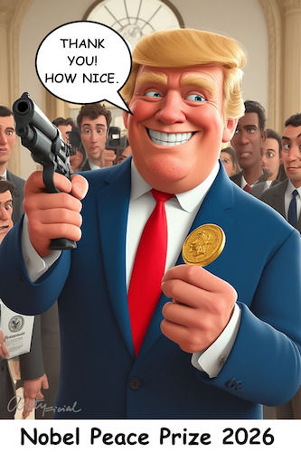 Cartoon: Oslo 2026 (medium) by ArtyFicial tagged usa,trump,nobel,peace,prize,2026,oslo,norway
