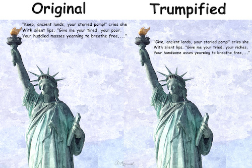 Cartoon: Read my lips carefully (medium) by ArtyFicial tagged trump,statue,of,liberty