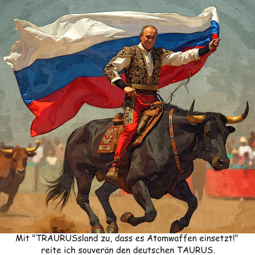 Cartoon: TRAURUS statt Taurus (medium) by ArtyFicial tagged putin,krieg,ukraine,taurus,atomwaffenstrategie,atom,waffen,einsatz