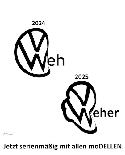 Cartoon: VW eher (medium) by ArtyFicial tagged vw,2024,2025,gewinneinbruch,verluste,aktie,crash,kurs,defizite