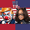 Cartoon: Joker Trump VS Cat Harris (small) by ArtyFicial tagged trump,harris,joker,cat,catwoman,usa,wahlkampf,präsidentschaft,republikaner,demokraten