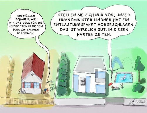 Cartoon: Entlastungspaket (medium) by Jan Kopper tagged energiekrise,armut,entlastungspaket,fdp,finanzminister,ampelregierung,ampel,lebenshaltungskosten