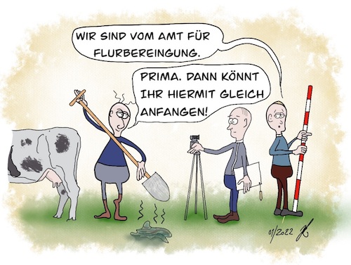 Cartoon: Vermesser Flurbereinigung (medium) by Jan Kopper tagged flurbereinigung,vermessung,landwirt,bauer,natur