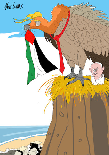 Cartoon: THE TWO CONDORS (medium) by Nicocomix tagged donald,trump,usa,america,palestina,palestine,israel,gaza,benjamin,netanyahu,war