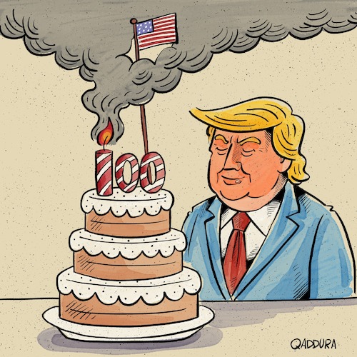 Cartoon: 100 Days of Trump (medium) by Ahmad Qaddura tagged trump