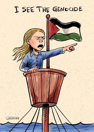 Cartoon: I see the genocide - Madleen (medium) by Ahmad Qaddura tagged madleen