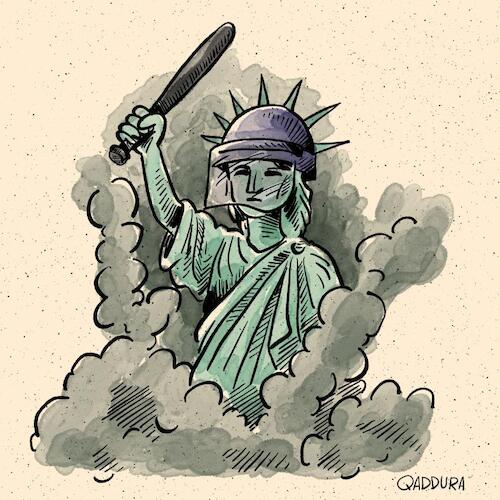 Cartoon: The Liberty Crackdown in LA (medium) by Ahmad Qaddura tagged losangeles