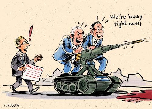 Cartoon: The response of the Israeli mini (medium) by Ahmad Qaddura tagged sanctions,the