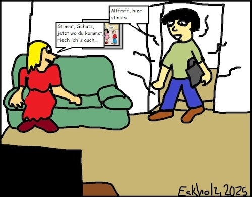 Cartoon: Hier stinkts... (medium) by Kritzelchaot tagged geruch,gestank,mann,frau,ehe