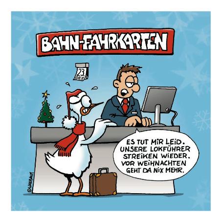 Cartoon: Weihnachtsstreik (medium) by Rovey tagged weihnachtsgans,weihnachtsgans,weihnachten,dezember,gans,tier,fahrkarte,bahnstreik,bahn,zug,zugführer,lokführer,bahnhof,bahnschalter,schalter,kunde,fahrgast,streik,überleben,essen,flucht