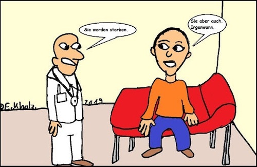 Cartoon: Sie werden sterben... (medium) by Kritzelklops tagged patient,arzt,sterben,tod,krankheit,leiden,krebs,gesundheit