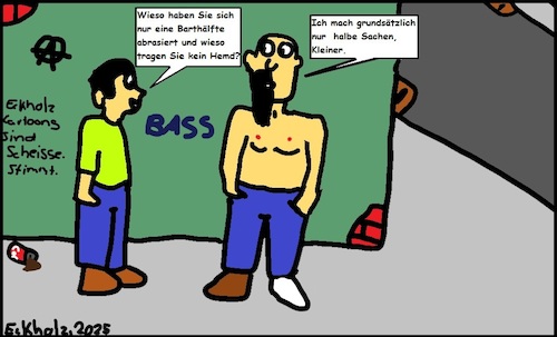 Cartoon: Halbe Sachen... (medium) by Kritzelsven tagged freak,sonderling,mann,junge,psychologie,gesundheit,gesellschaft,stadtleben,spinner