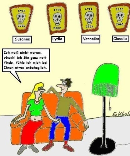 Cartoon: Unbehaglichkeit... (medium) by Stiftquäler78 tagged unbehaglichkeit,angst,paranoia,mord,straftat,serienmörder,frau,mann,beziehung,tod,gesundheit,hass,abgründe