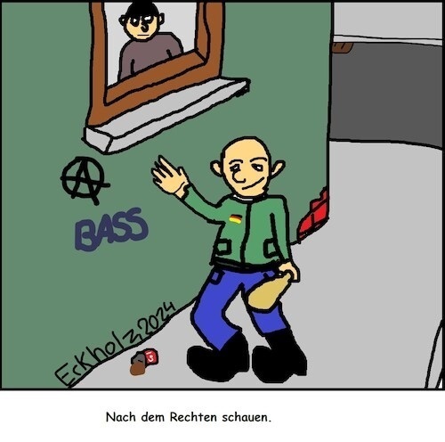 Cartoon: Nach dem Rechten schauen... (medium) by Hoschie1978 tagged nazi,liebäugeln,rechter,fascho,gesellschaft