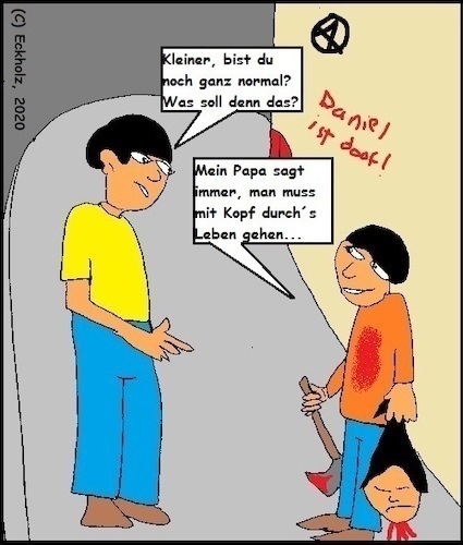 Cartoon: Papa sagt... (medium) by SveKru tagged papa,belehrung,mord,blut,splatter,axt,junge,mann,jugend,missverständnis,horror