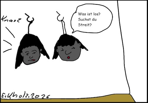 Cartoon: Suchst du Streit? (medium) by Moppel tagged streit,gesellschaft,schrumpfköpfe,horror,grusel