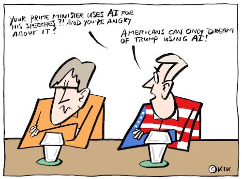 Cartoon: AI (medium) by Kik tagged jetten,trump,ai,usa,vs,nederland,prime,minister,president,jetten,trump,ai,usa,vs,nederland,prime,minister,president